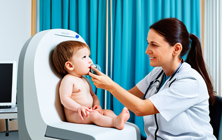 소아 난청 초기 증상과 검사 방법 - Child Hearing Checkup**

A toddler getting a hearing test by a doctor in a brightly lit clinic, feat...