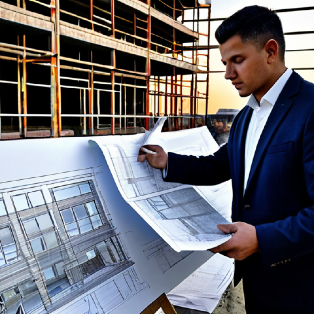 중이염 예방을 위한 습관 - **
A professional architect, fully clothed in a modest blazer and slacks, reviewing blueprints on a...