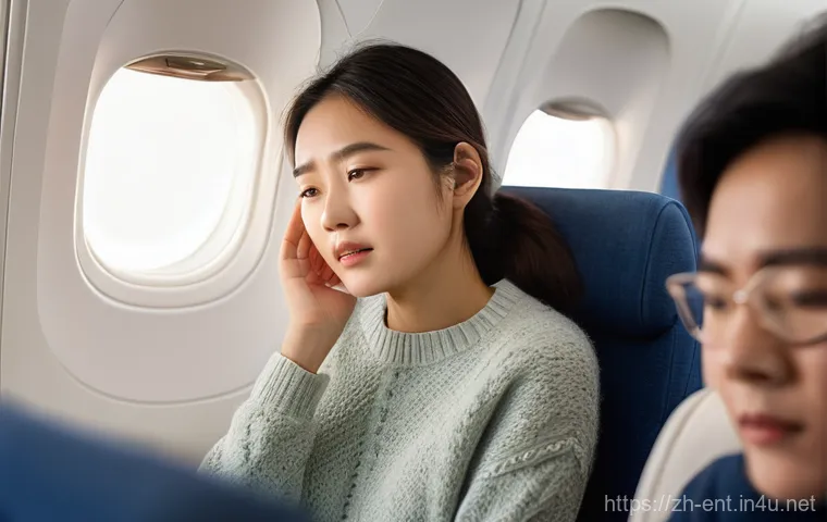 귀 먹먹함 원인과 병원 방문 시점 - **Prompt: Relieving Ear Pressure Discomfort**
    "A candid, natural light photograph of a young Eas...