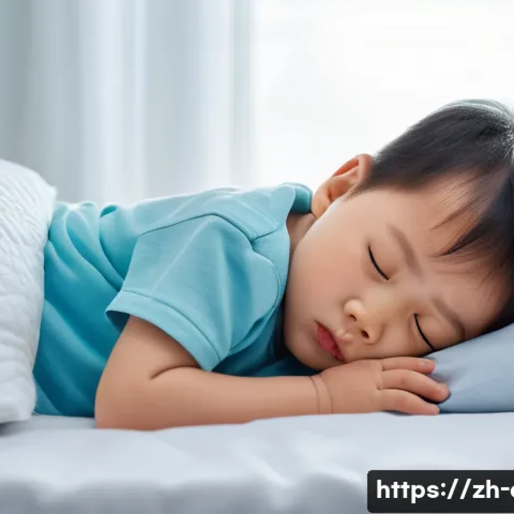 아데노이드 비대 진단과 치료 병원 - A detailed, realistic illustration of a young Chinese child wearing a clean diaper, sleeping with mo...