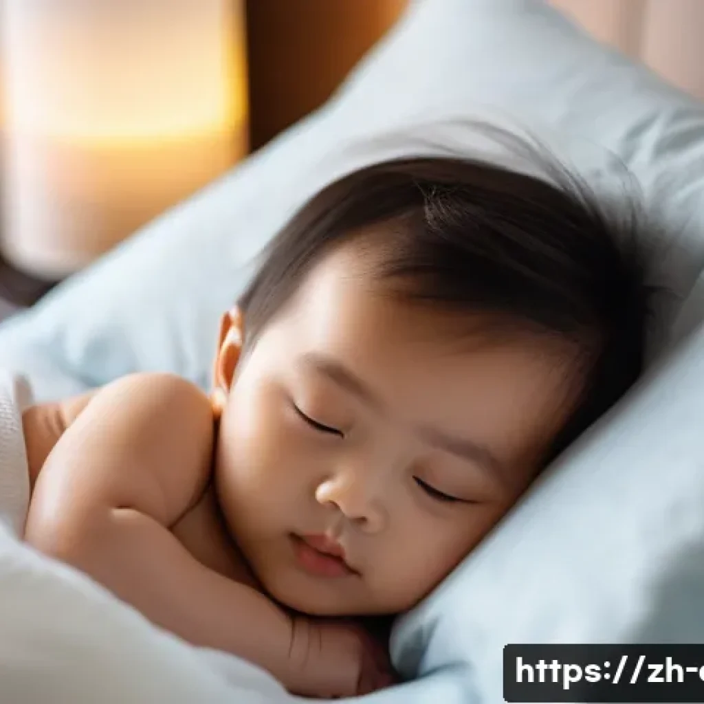 어린이 비염 진단과 약물 사용법 - A caring parent gently observing a young child sleeping peacefully in bed, focusing on the child's s...