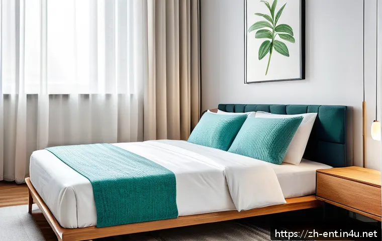이비인후과에서 시행하는 알레르기 검사 - A bright and clean modern bedroom scene emphasizing allergy prevention: a neatly made bed with hypoa...